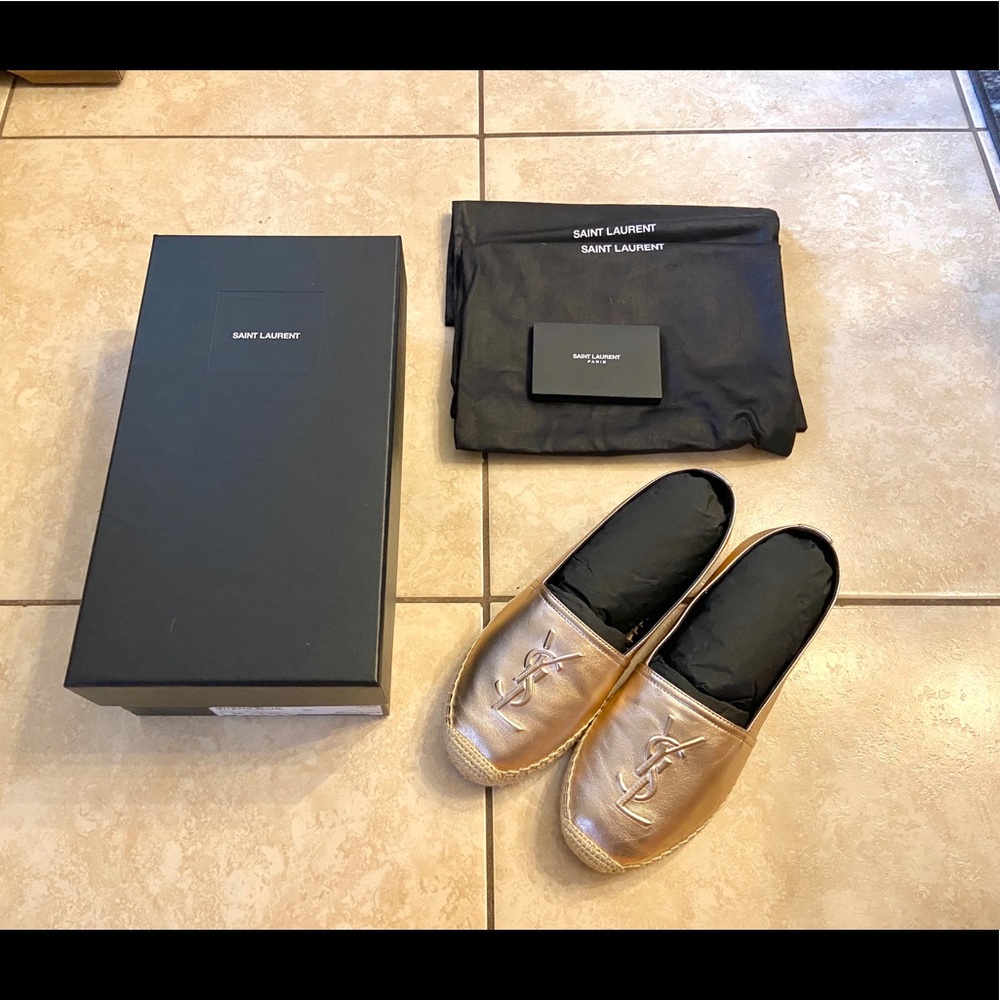 Saint Laurent Rose Gold Logo Espadrilles